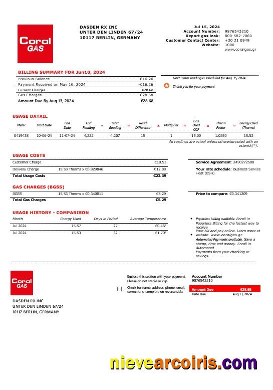 Greece CORAL GAS business utility bill